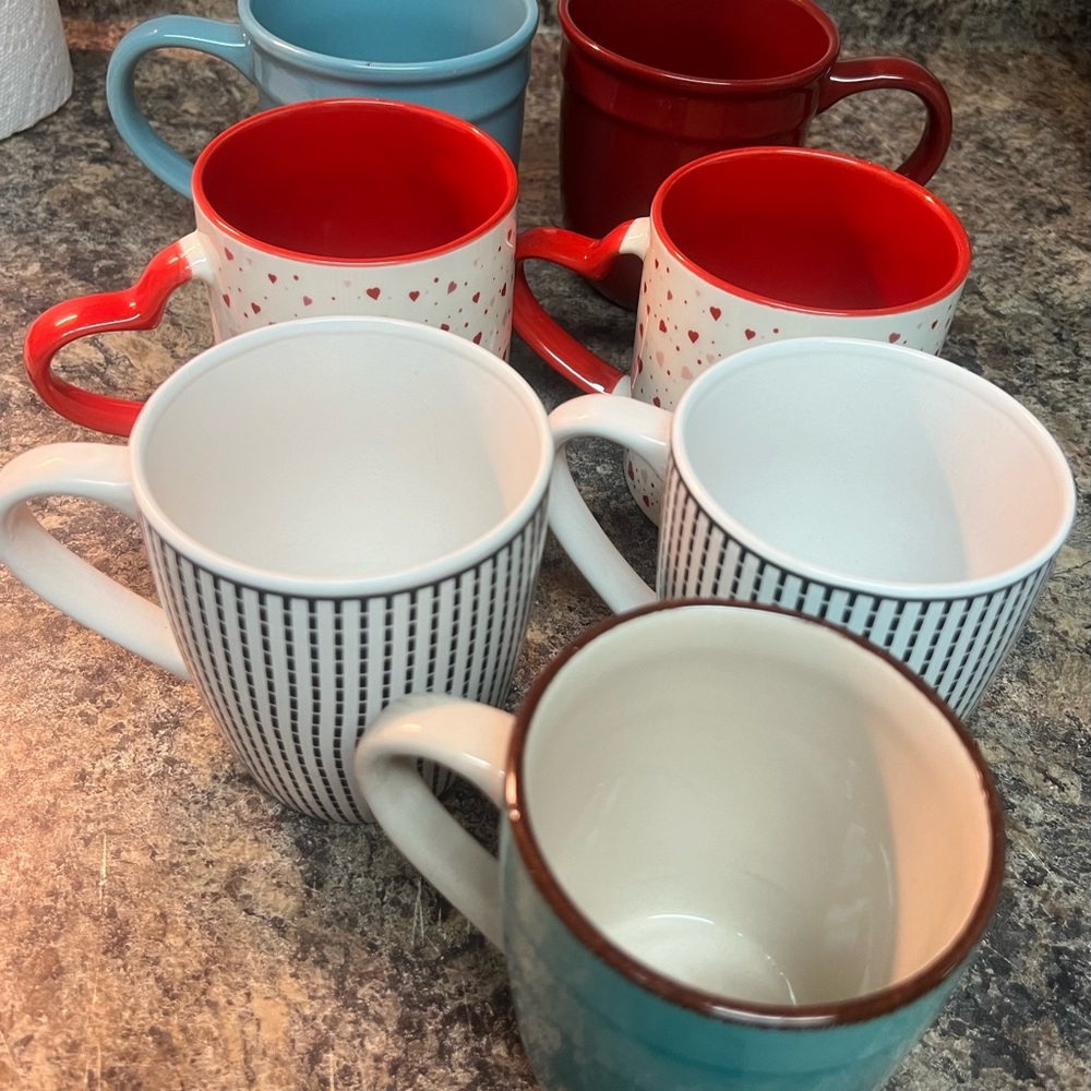 Source Unknown Ceramic Mug Set - Red, White, Blue, Black
